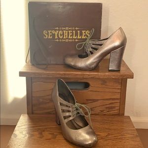 Metallic Pewter Lace-Up Heels